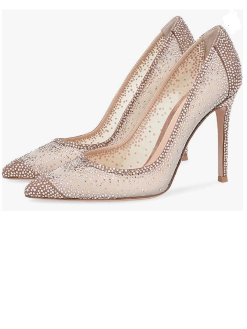 XYD Brown Rhinestones Studded Stiletto High Heels Mesh Pumps Slip On Shoes